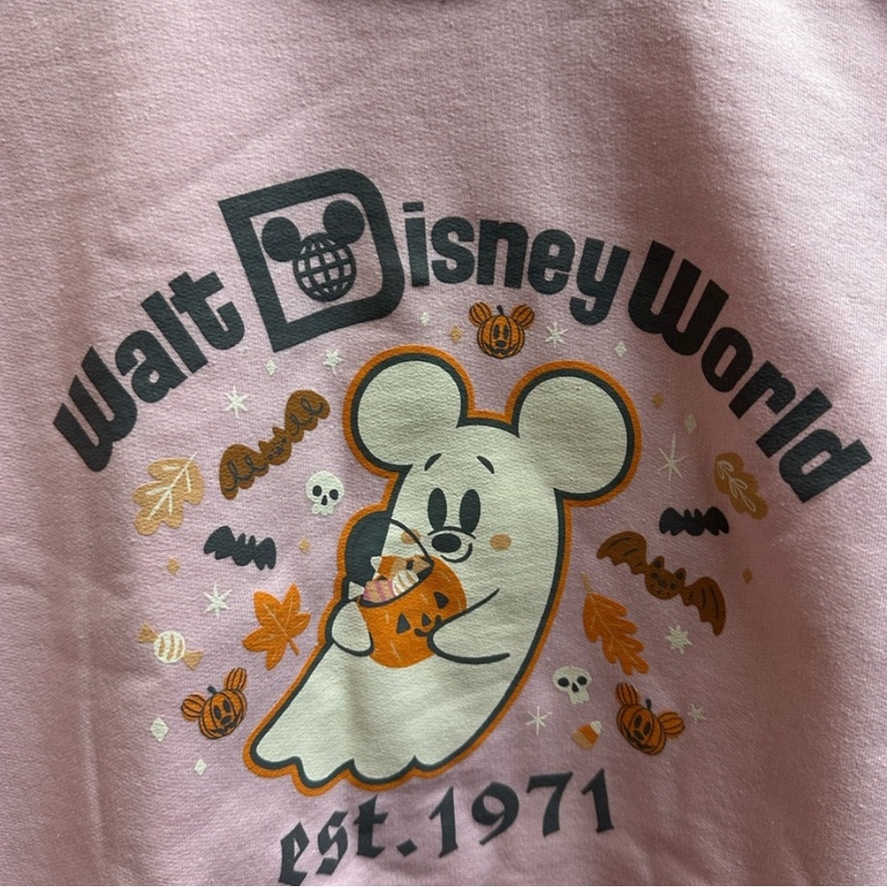 DISNEY WORLD 2025 Halloween Mickey Minnie Mouse Ghost Pink Pullover Sweatshirt - Picture 2 of 2